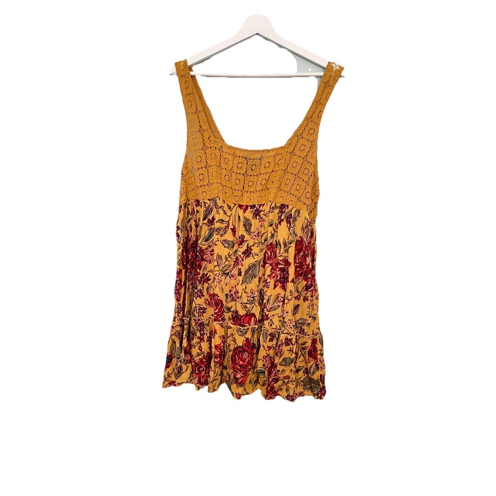 Urban Outfitters Mustard Floral Crochet Flowy Mini Dress Boho Size M